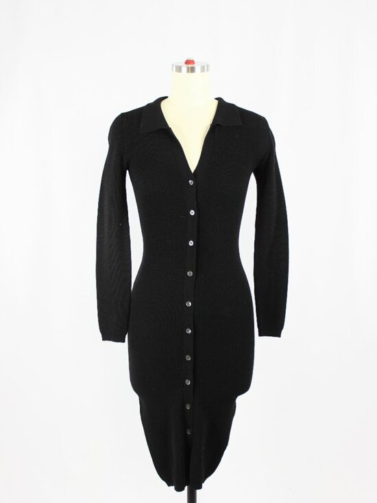 Aritzia Dresses & Skirts - Aritzia WILFRED Cove Black Ribbed Knit V-Neck Long Sleeve Sweater Dress, Size XS